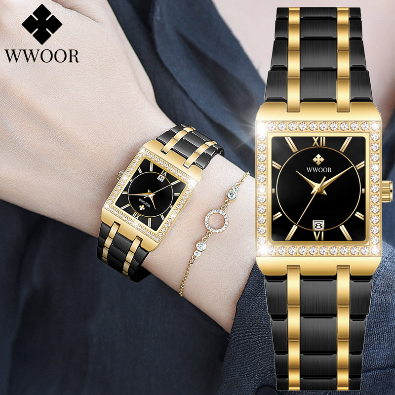 WWOOR Reloj Neue Damen Diamant Uhr oben Luxus Platz Armbanduhr Einfache Frauen Kleid Kleine Uhr Relogio feminino