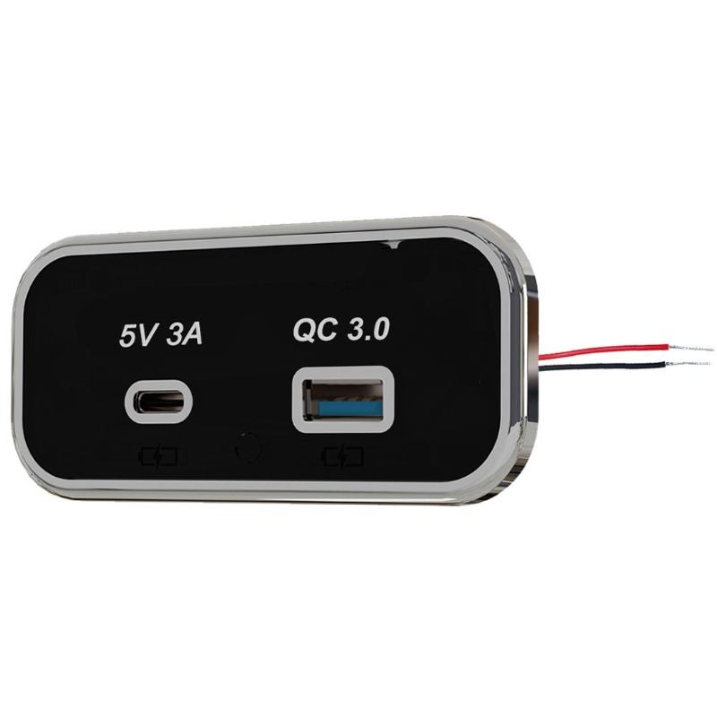 12v usb-uttak for bobil,  pd3.0 type-c, usb -c 5v, 3.1a,qc3.0 usb-a-porter, panel, veggkontakt for bil, usb-uttak, laderadapter for marin, buss, atv, lastebil: Svart