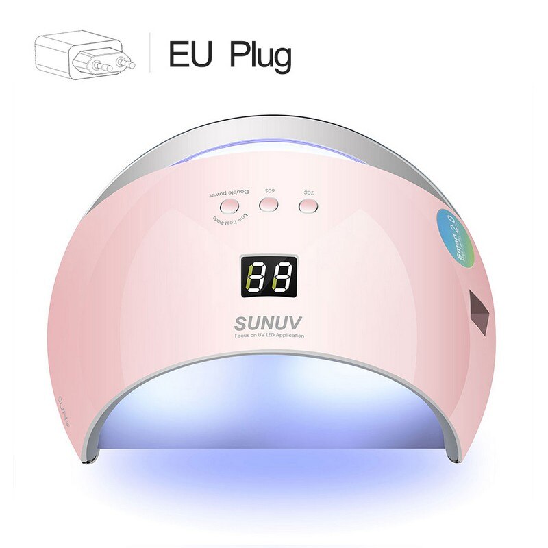 Lámpara inteligente SUNUV SUN6, lámpara para LED UV de uñas, secador, base metálica, temporizador LCD, multicolores para curado, Gel UV, polaco, herramientas de arte de uñas: sun6pink EU Plug