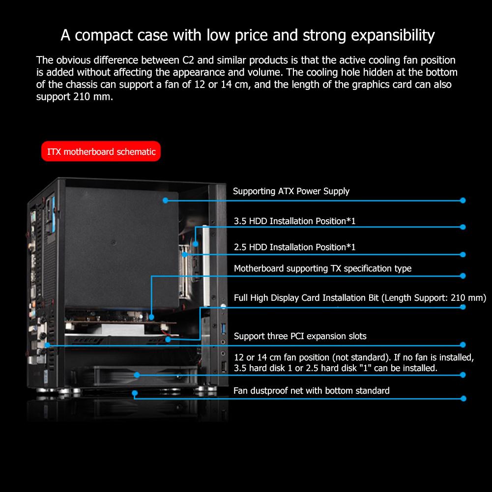 Jonsbo C2 Aluminium Computer Case Desktop Pc Chassis Voor Mini Itx Microatx Chassis Ondersteuning Atx Power 3.5 ''Hdd USB3.0