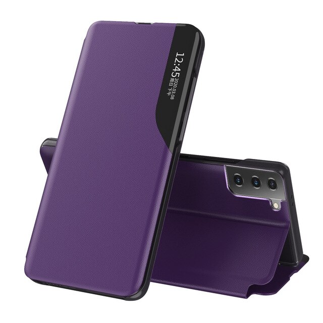 Couro do plutônio smart view flip capas caso para samsung galaxy s21 ultra s 21 plus 5g magnético suporte livro coque s21ultra s21plus s21 +: for galaxy s21 plus / purple