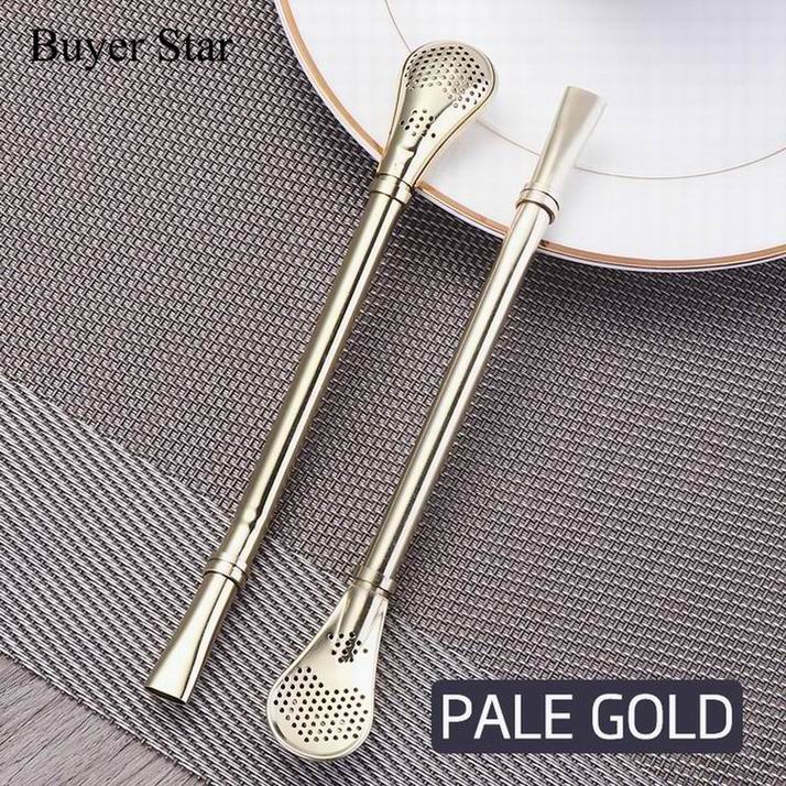 2 Pcs Smooth Flow Handmade Drinking Straw Stainless Steel Yerba Mate Tea Bombilla Straws Filtered Spoons Drinking Straw 6.22": 2 pcs Pale Gold