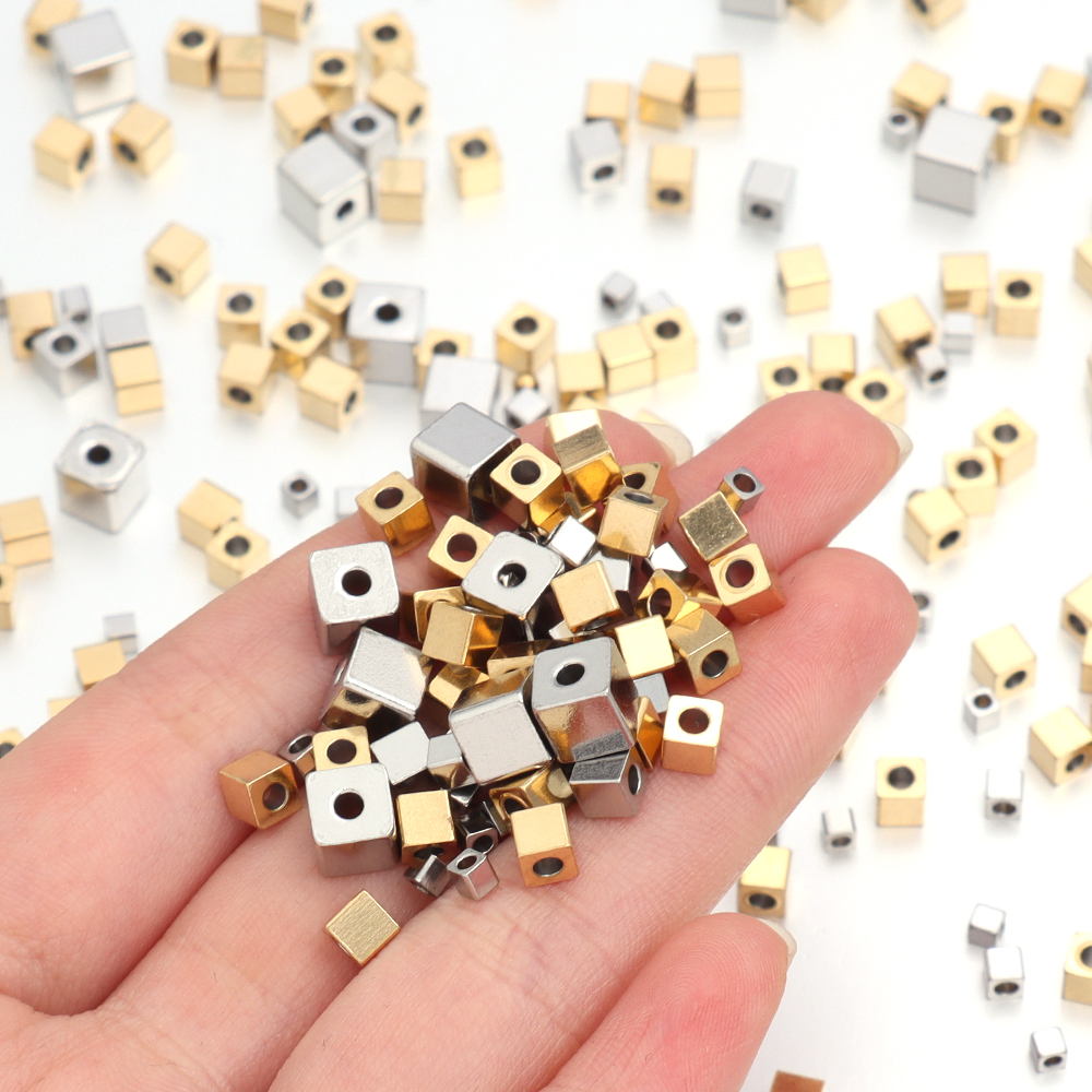 50pcs 2.5/3/4/5/6mm Stainless Steel Square Bead Cube Spacer Loose Beads for DIY Necklace Bracelet Jewelry Making Accessories