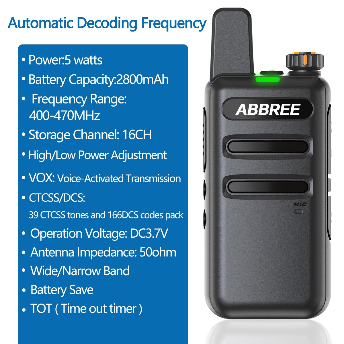 ABBREE AR-F19 Scanner Frequency Walkie-talkie Automatic Wireless Copy Frequency Powerful support USB Charging Radio for BF-888S