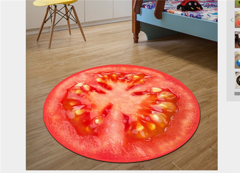 Fruit Pattern Circular Rug Home Warmly Cute Rug Kids Sitting Carpet 3D Print Round Kitchen Indoor Home Soft Mat Decor: tomato / 40cm