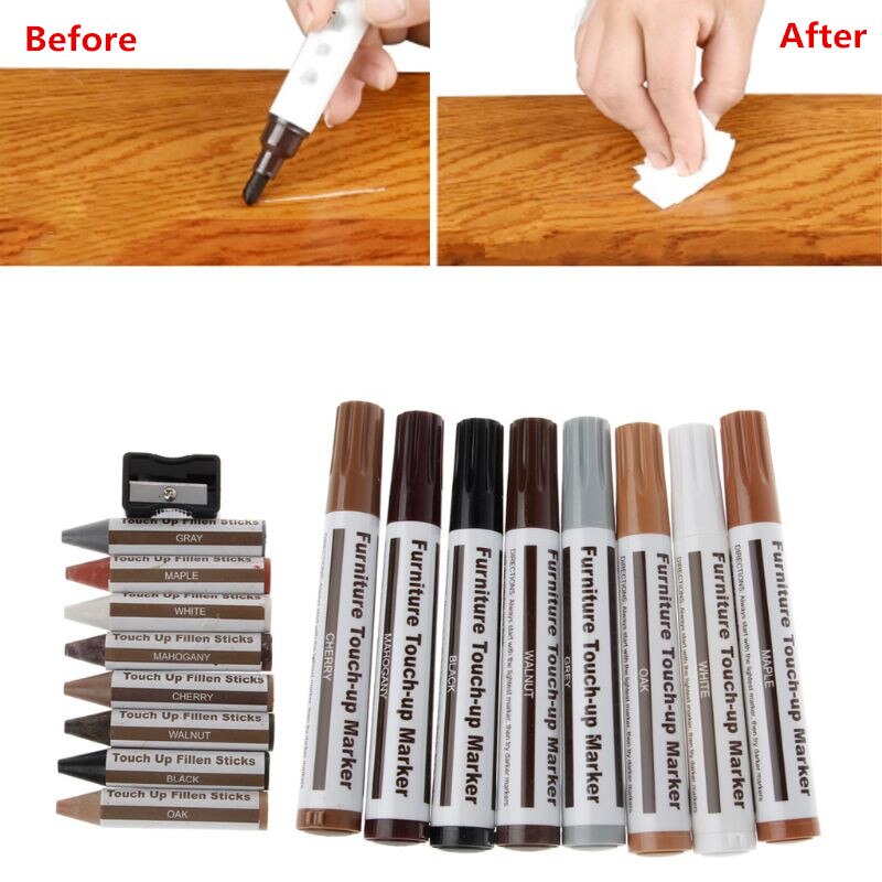 21Pcs Furniture Touch Up Kit Markers &amp; Filler Sticks Wood Scratches Restore Kit Scratch Patch Paint Pen Wood Composite Repair