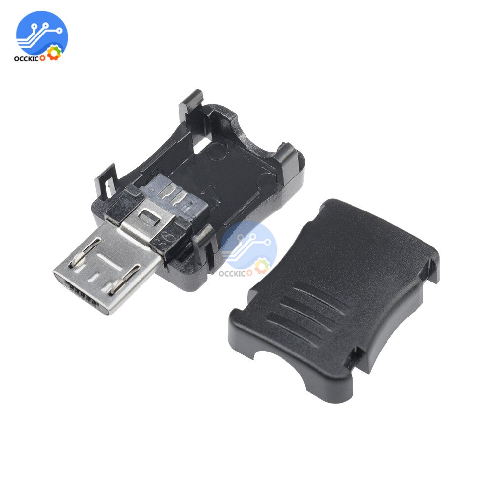 50 stücke 5 Stift T Hafen Männlichen Mikro USB Stecker Buchse Contor + Kunststoff Abdeckung für DIY