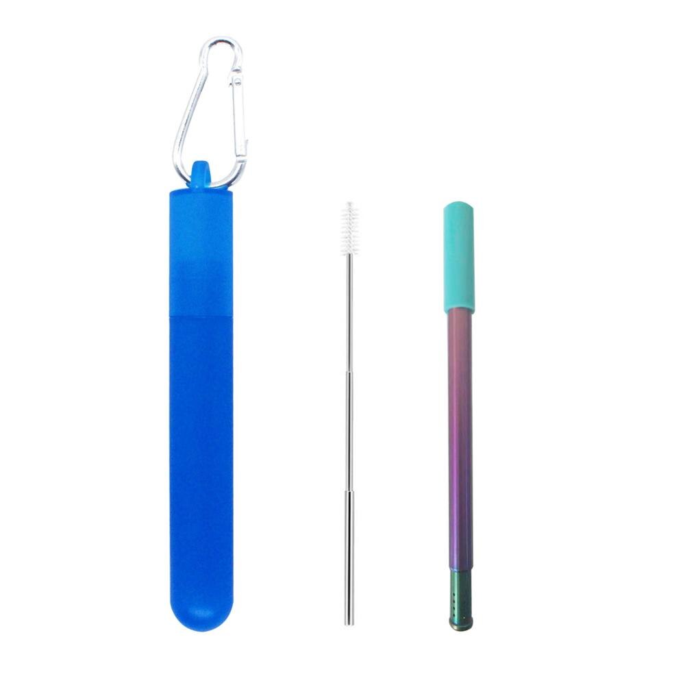 Paille à deux sections réutilisable, avec trou de filtre et brosse à paille rétractable pour le thé, etc.: Blue color