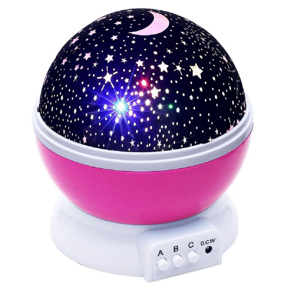 Novelty LED Rotating Star Projector Lighting Moon Starry Sky Children Baby Night Sleep Light Battery Emergency Projection Lamp: Pink