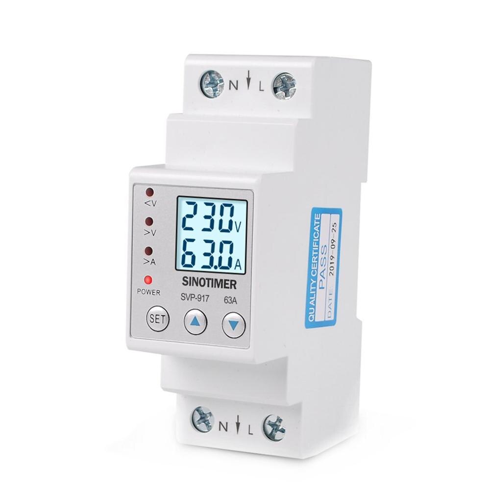 SINOTIMER 63A 80A Din Rail Adjustable Over Under Voltage Protective Device Current Limit Protection Voltmeter Ammeter Kwh: 63A