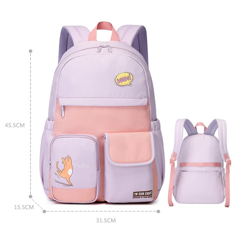 2022 Girl Backpack Waterproof School Bags For Girls Lovly Bookbag Patchwork Nylon: Purple