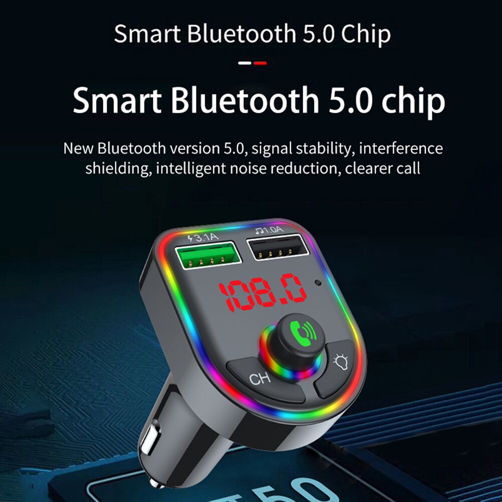 Kit de reproductor MP3 para coche, cargador rápido USB Dual, Bluetooth 5,0, transmisor FM, manos libres, inalámbrico, 12V-24V, Audio de coche