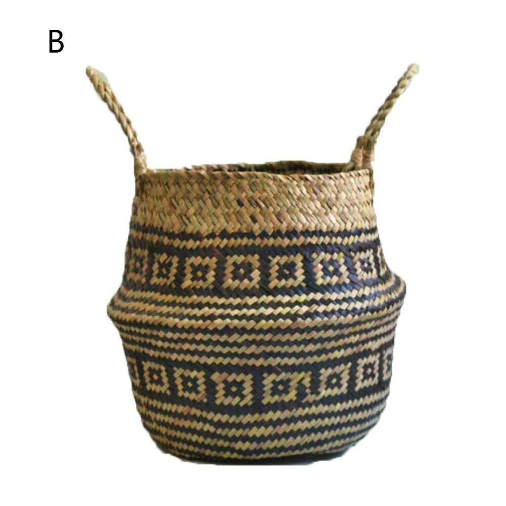 Havgræs mave opbevaring kurv urtepotte naturlig rattan kurv plante potte legetøj holder havedekoration container taske hjem dekoration: B / L 28 x 32cm