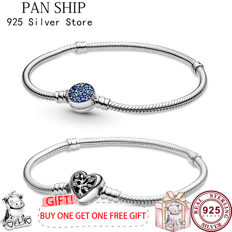 Original 925 Sterling Silver Heart Shaped Life Tree Clasp Pan Bracelet For Women Wedding Jewelry