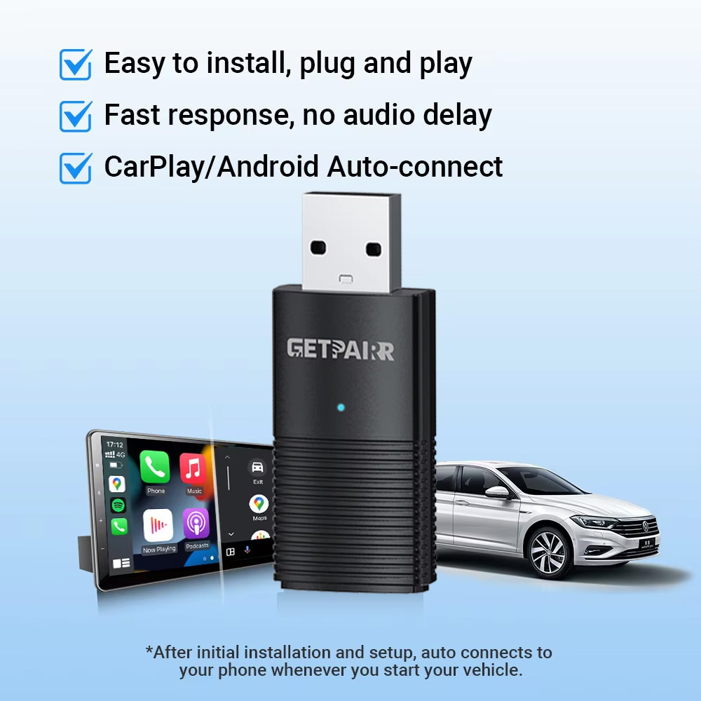 GetPairr Wireless CarPlay Dongle Android Auto Mini Adapter Plug And Play WiFi Fast Connect Universal For Cars with Wired Carplay