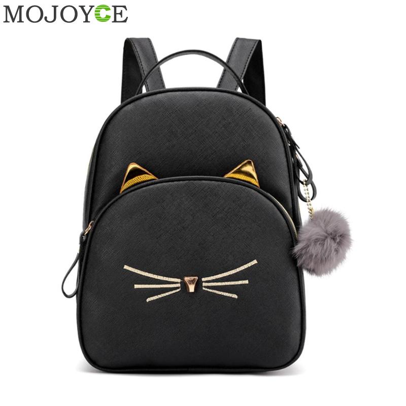 Vrouwen Rugzak Tieners Rugzak Pu Lederen Schooltassen Voor Meisjes Cartoon Kat Vierkante Satchel Licht Schoudertas Mochila Mujer: Black