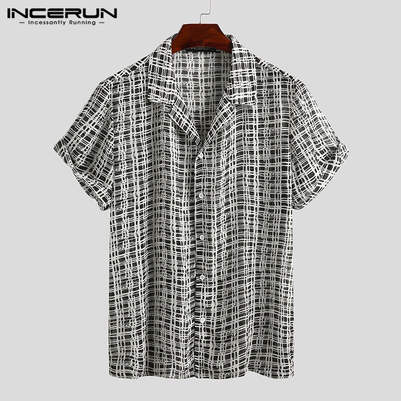 Incerun Mannen Casual Gedrukt Shirt Streetwear Korte Mouw Revers Blouse Zomer Losse Ademende Beach Hawaiian Shirts S-5XL