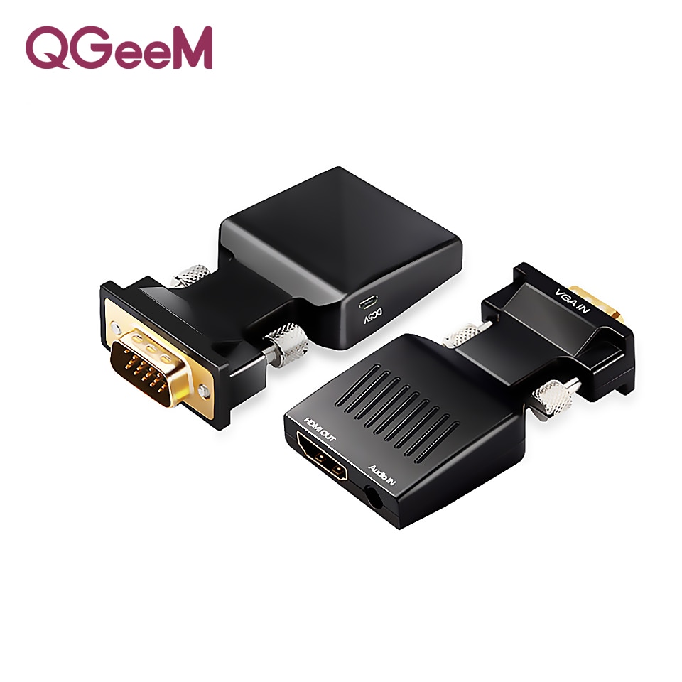 QGEEM HDMI NAAR VGA Converter Met Audio Full HD VGA naar HDMI adapter met Video-uitgang 1080 P HD voor PC Laptop naar HDTV Projector
