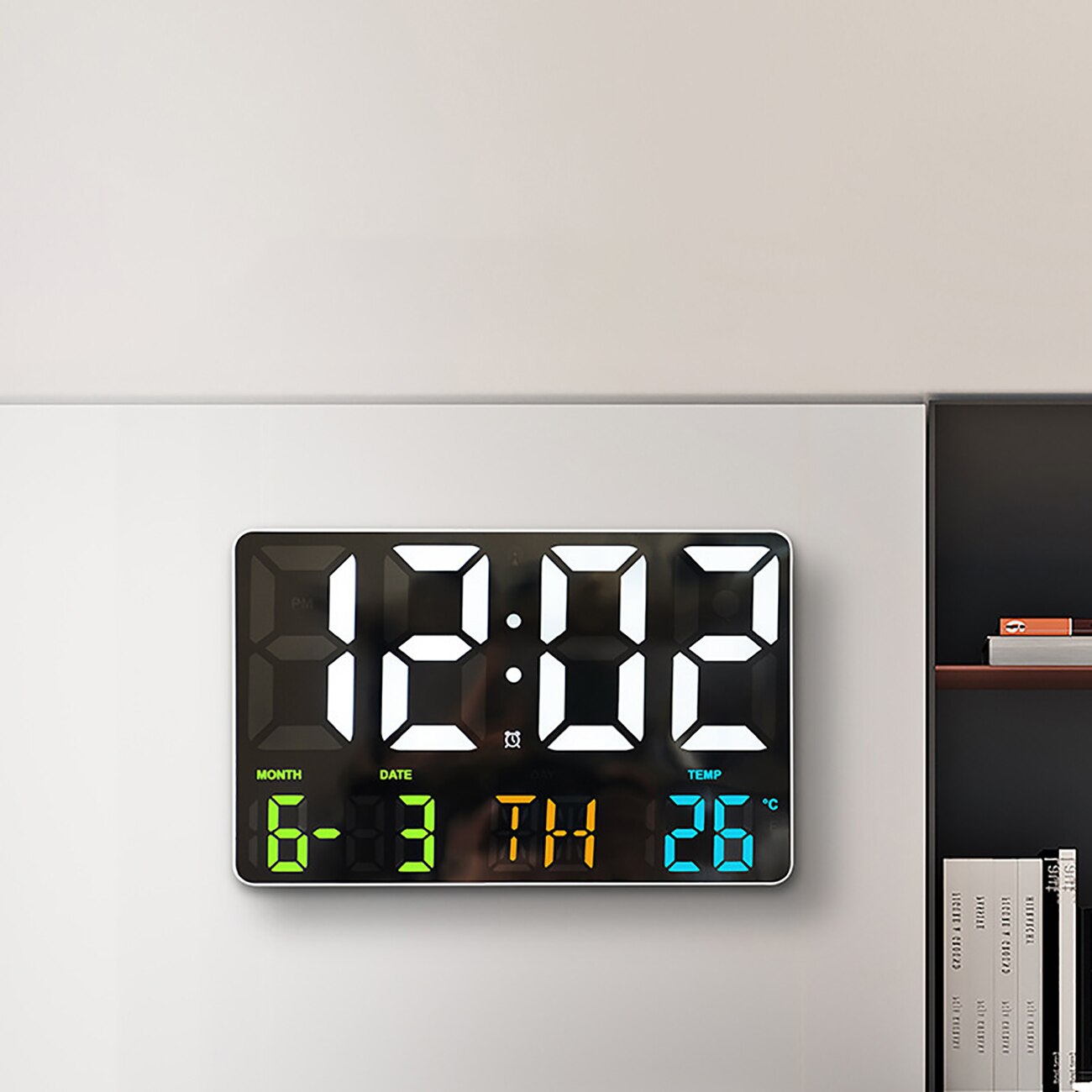 LED Digital Wall Clock Large Screen Electronic Clock Simple Living Room Multiple Alarm Clocks Wall Clock with Remote Control: Mirror background B