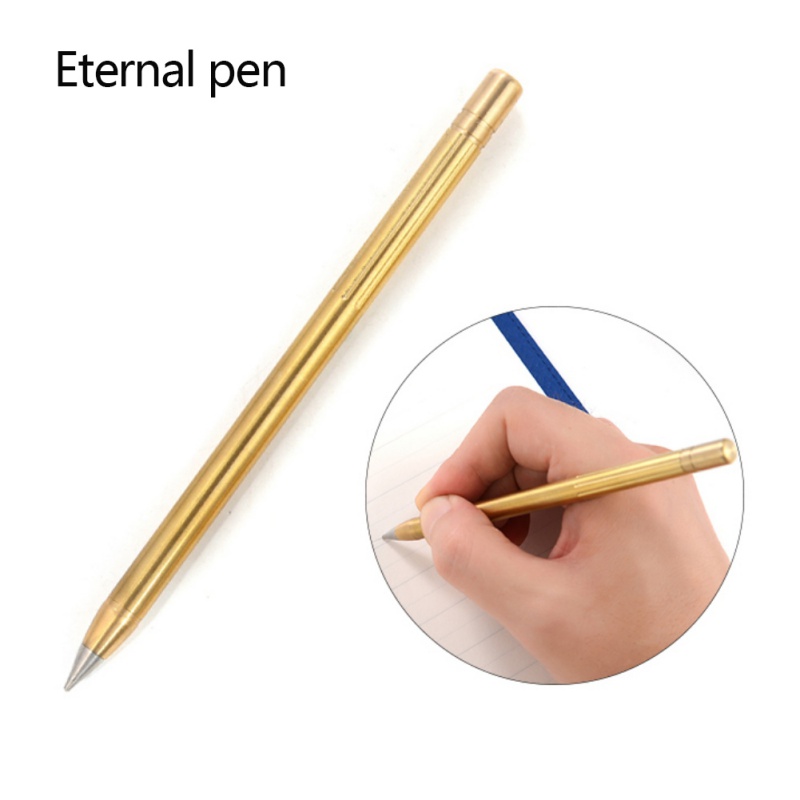 Retro Messing Inktloze Pen Puur Messing Metalen Geen-inkt Pen Koper Pen Stylus Everlasting Potlood Outdoor Reizen Outdoor gereedschap