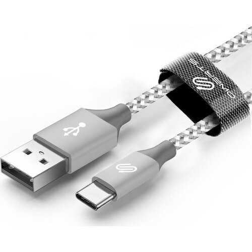 Qwerts-Cable USB tipo C de carga rápida y datos, trenzado, plateado/blanco, 1 mt