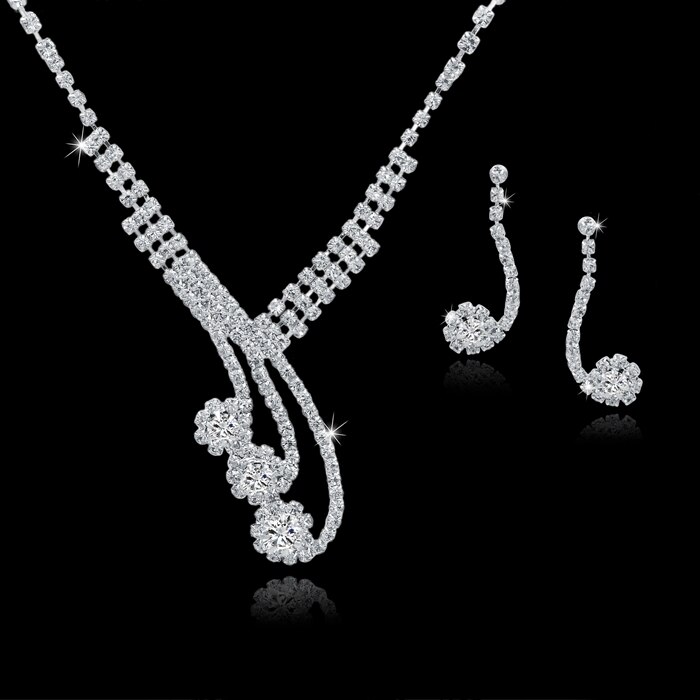 Sselam-ensemble de bijoux en strass pour femmes, ensemble de bijoux de mariage, collier, boucles d&#39;oreilles, pompon, accessoires, SET150067: SET150044