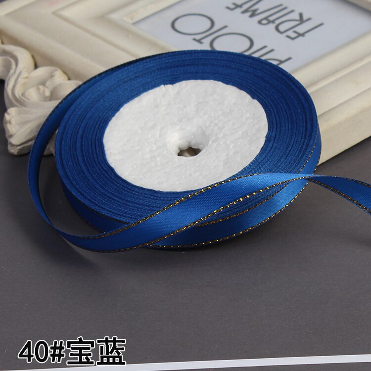 3/8" 10mm 25yards Gold Edges Satin Ribbon Wedding Happy Birthday Box Packaging Decorations DIY Craft Bow: Royal Blue