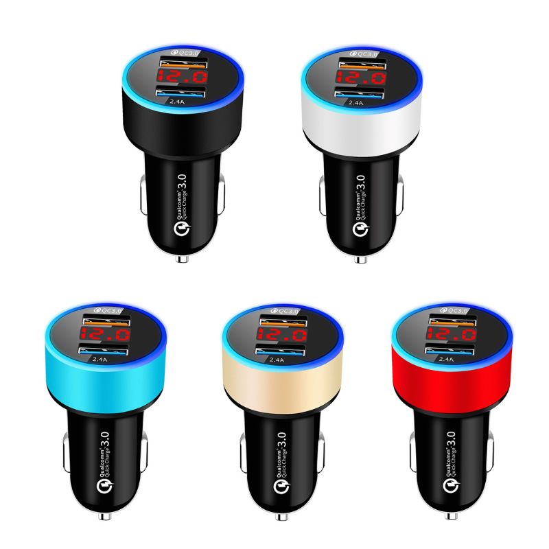 Cargador rápido para coche, voltímetro Digital LED de 12V/24V, doble puerto, QC 3,0, USB, para teléfono móvil, tableta, GPS