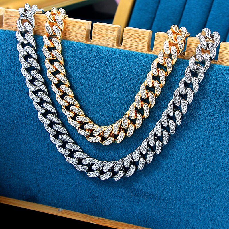 Collar Cadena Miami Cuban Link - Gargantilla 12mm - Strass Cristal Iced Out - Joyería Hip Hop Mujer