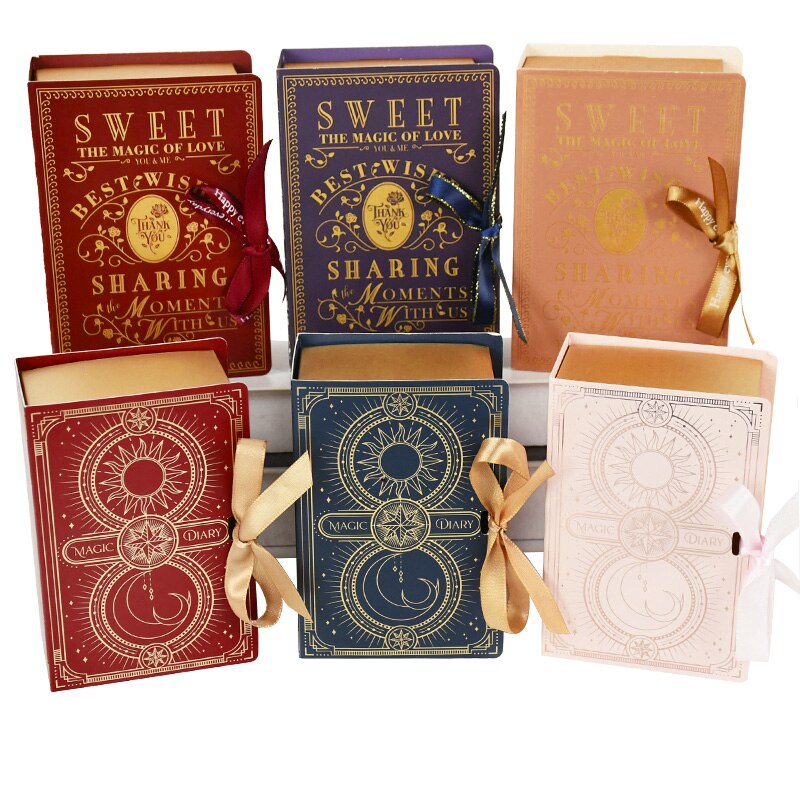 5Pcs Book Shape Candy Boxes with Ribbon Baby Shower Wedding Favors Box Home Birthday Party Decoration Supplies