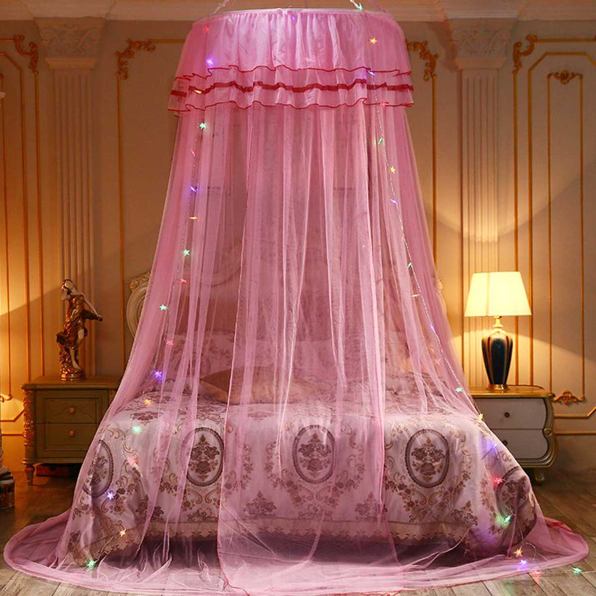 Elgant Canopy Mosquito Net For Double Bed Mosquito Repellent Tent Insect Reject Canopy Bed Curtain Bed Tent: Pink