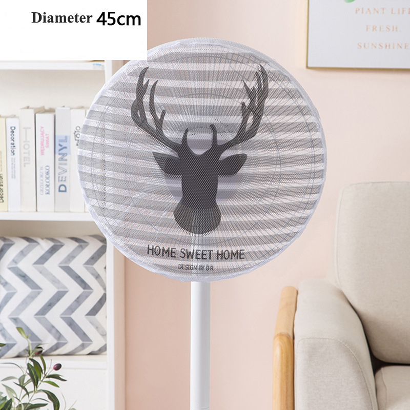 Cute Printed Electric Fan Cover for Baby Kid Finger Protector Safety Mesh Net Cover Children Hand-protected Fan Guard Dust Cover: Striped deer-45cm