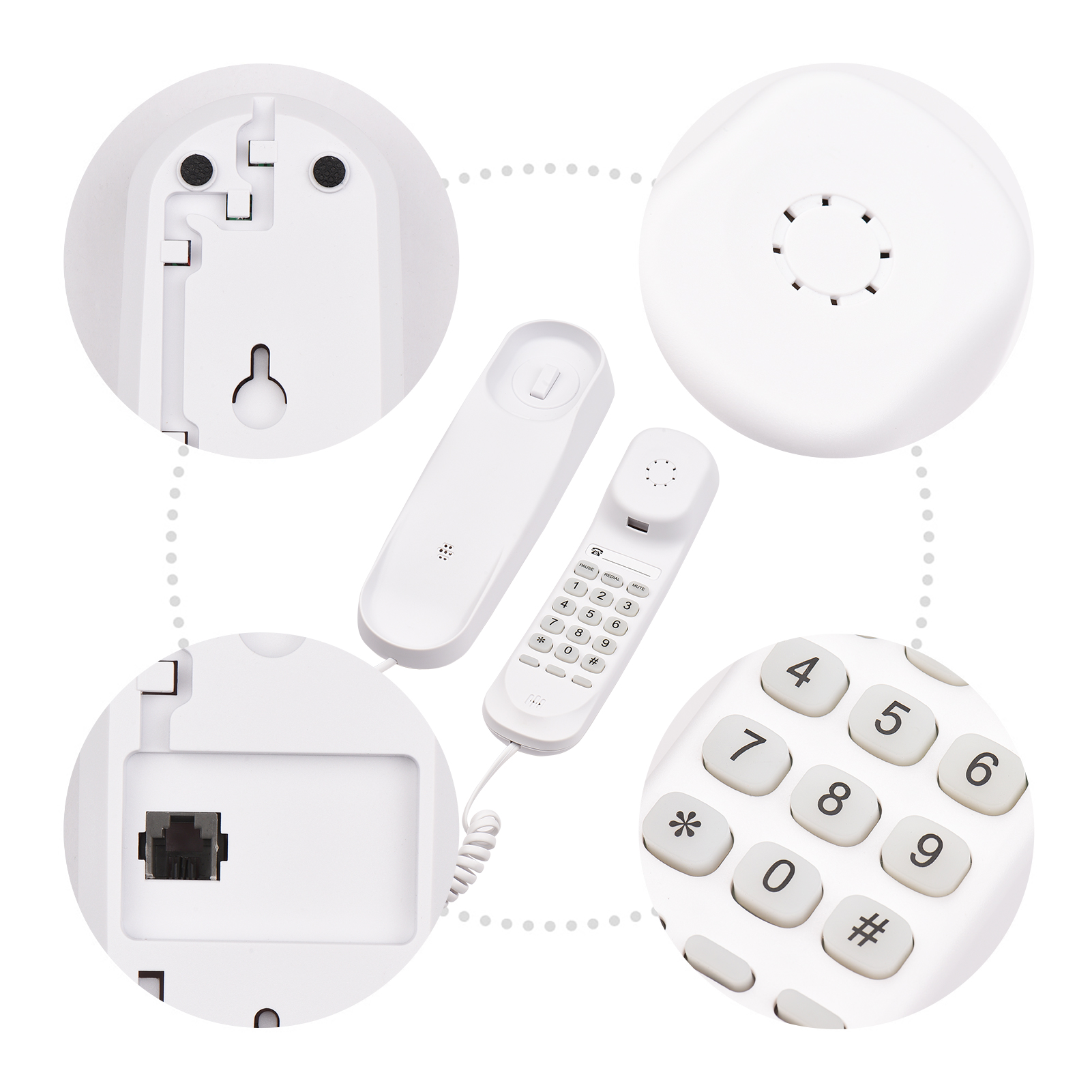Mini-Schreibtisch-Festnetztelefon mit Schnurgebunden, festes Telefon, wandmontierbar, unterstützt Stummschaltung/Pause/Wiederholungsfunktionen für Zuhause, Hotel, Büro