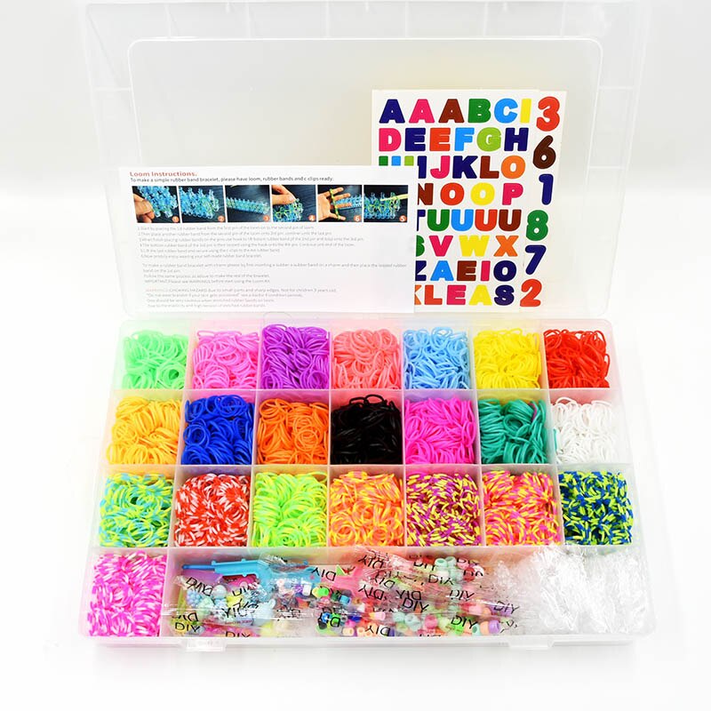 Vävstol gummiband barn gör-det-själv konst hantverk leksaker regnbågsarmband flicka hårband färgglada tuggummi gör vävda armband barn leksak
