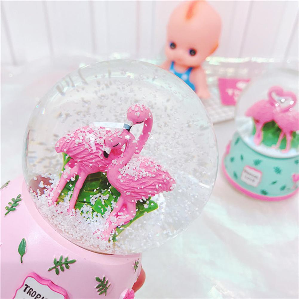 Roze Flamingo 3D Sneeuw Kristallen Bol Muziekdoos Glas Glitter 3X5 Inch Beste Cadeau Voor Vriendin Baby Meisjes home Decor