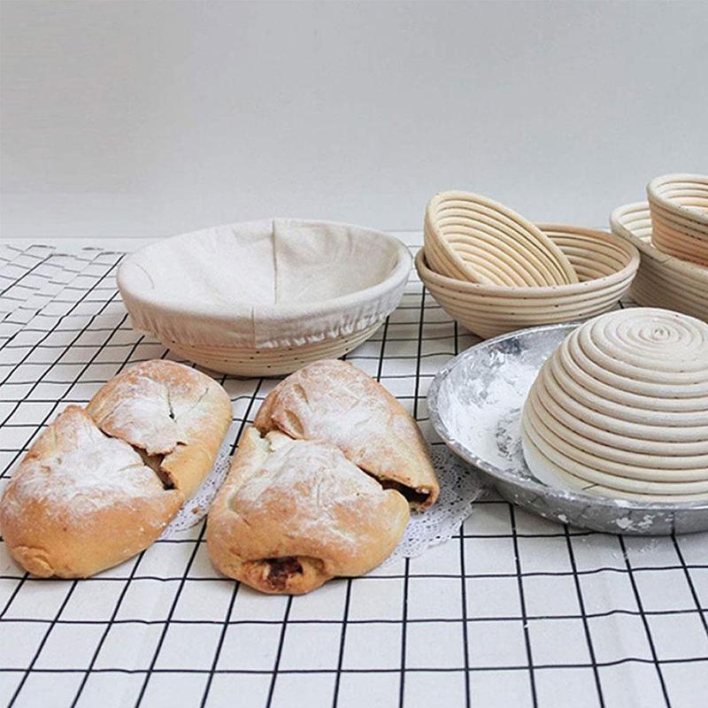 Cuenco de mimbre fermentado para cocina, cesta de pan de forma redonda, cesta de ratán para pan, herramientas de panadería