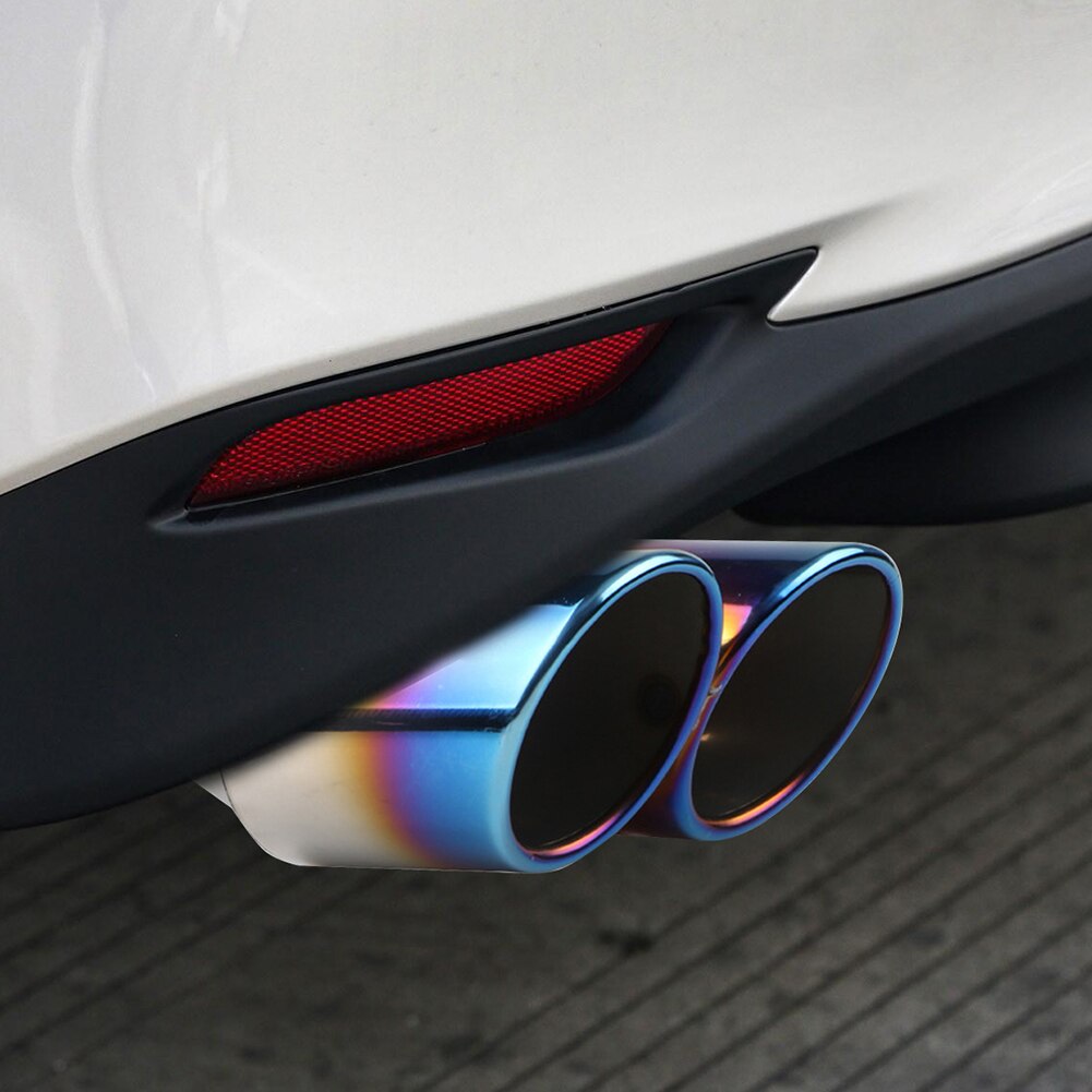 Burnt Blue Car Exhaust Tip 2 Outlet Slant Cut Stainless Steel Muffler Universal Easily Installation Personal Car Elements