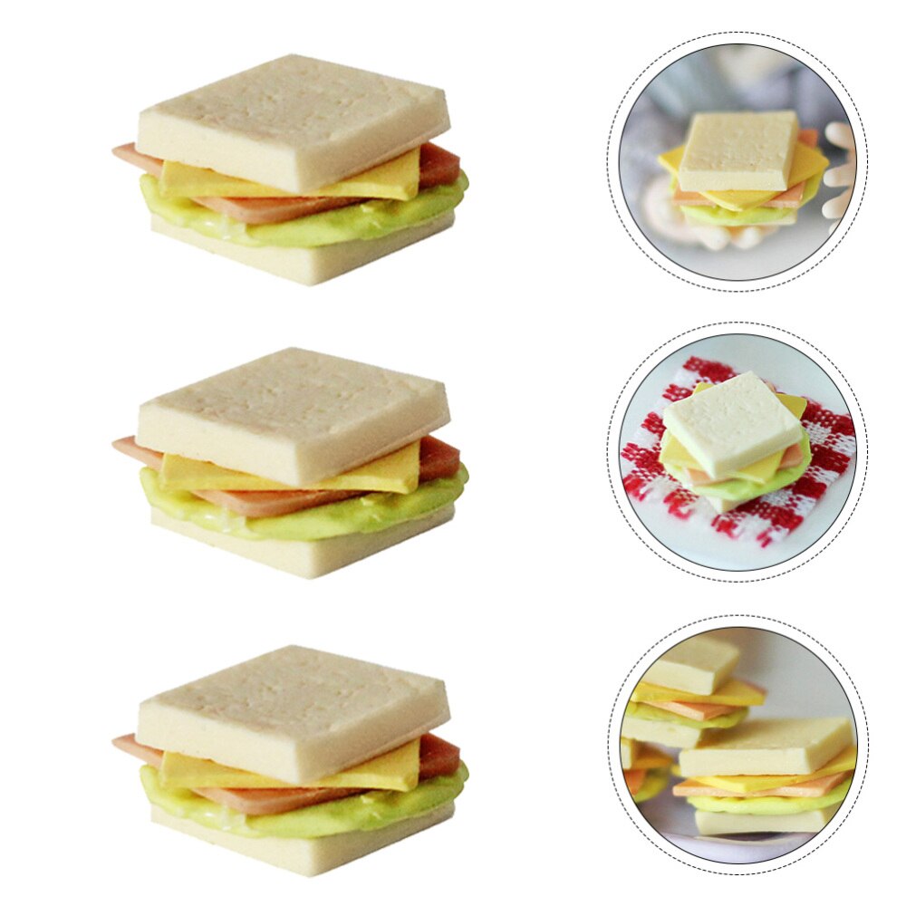 3 Pcs Chic Lovely Sandwich Ornaments Simulation Sandwich Decors Mini Accessories Food Shape Ornaments for Home Kids