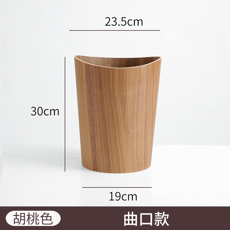 Poubelle en bois massif ronde avec couvercle poubelle ménage corbeille cuisine poubelle outils de nettoyage poubelles bac de rangement: A Curved mouth
