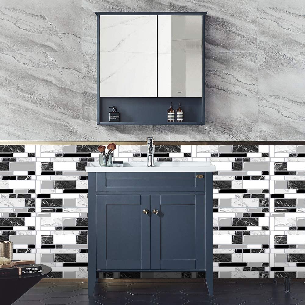 HomeyMosaic Peel and Stick Backsplash Tile for Kitchen,12"x12" 3D Wall Vinyl Stickers Subway Panel Marble