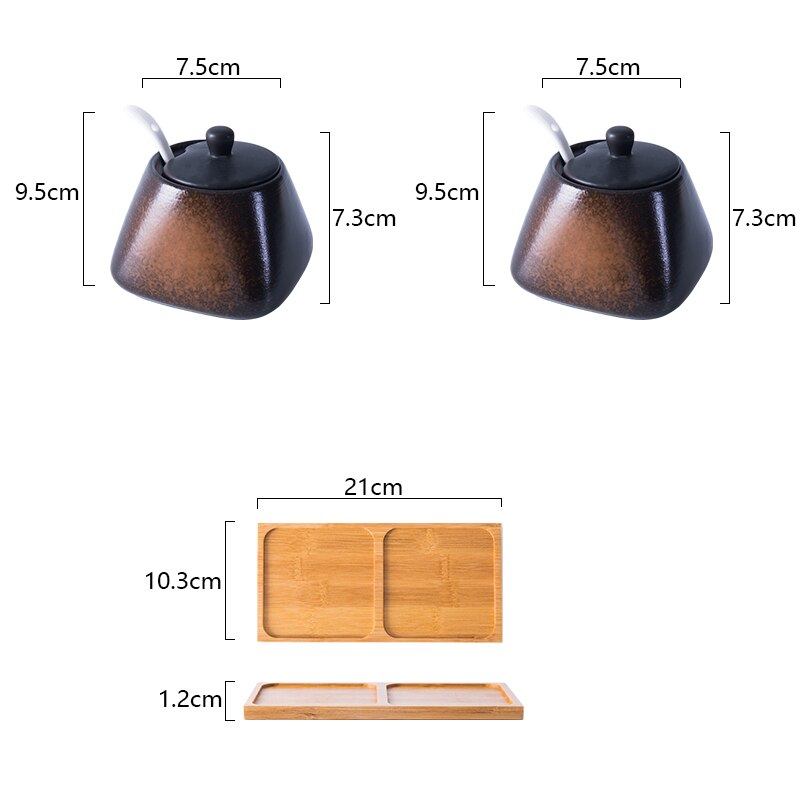 Spice Jar Ceramic Spice Box Household Kitchen Spice Jar Set Chili Jar Combination Salt Monosodium Glutamate Condiment Bottle: B two-piece suit
