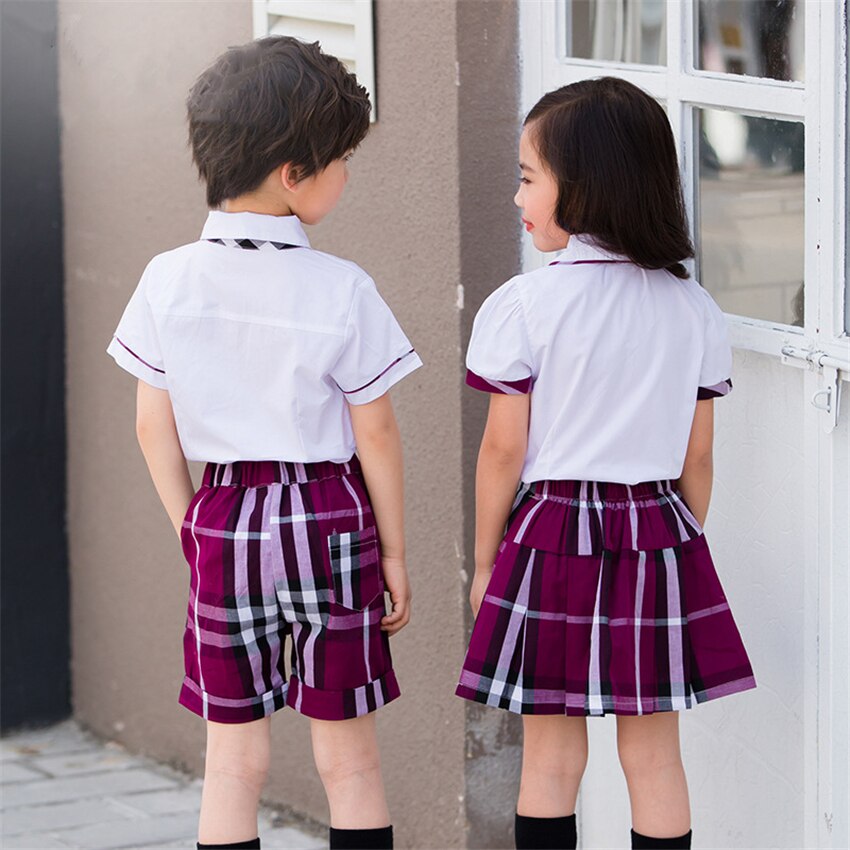 Summer Teenagers School Uniforms Girls Plaid Skirt Performance Costumes Japanese Style Clothing Suit 2pcs Class Set
