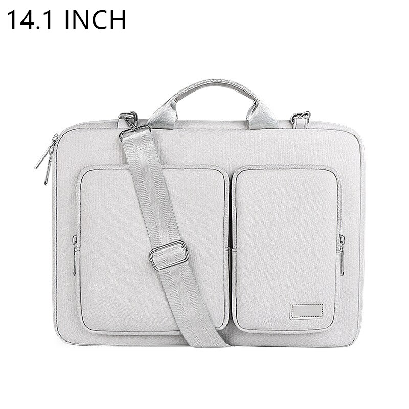 Oyixinger Briefcase Unisex Laptop Bag For Macbook Huawei Pro 13.3-15.6Inch Casual Solid Handbag Portable Business Bags: White 14.1Inch