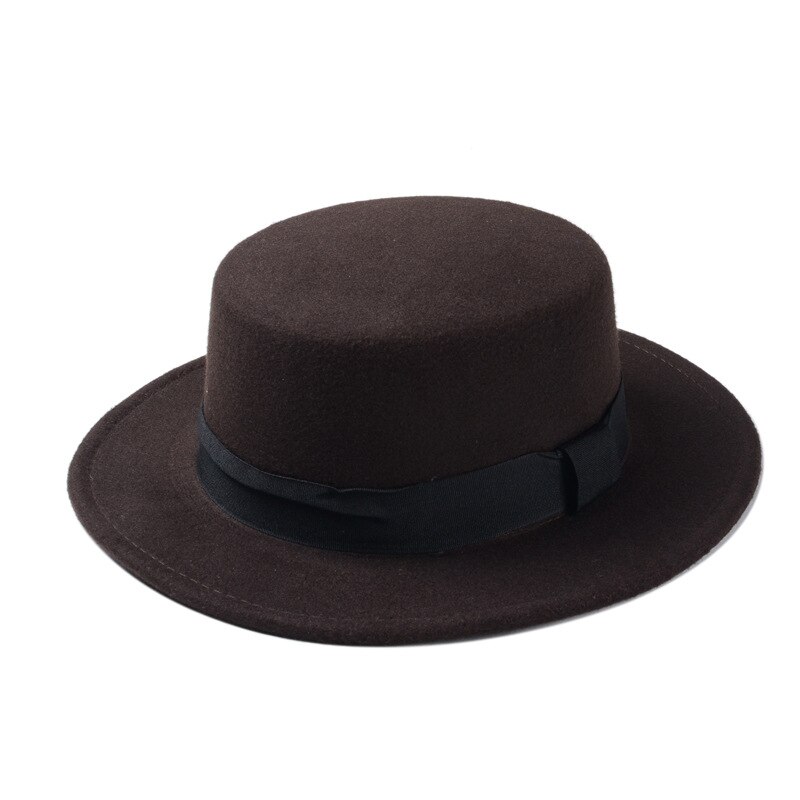 10 Color Men Women Fedora Hat Flat Dome Oval Top Bowler Porkpie Toca Sombrero Hat With Black Ribbon Band 10: Coffee