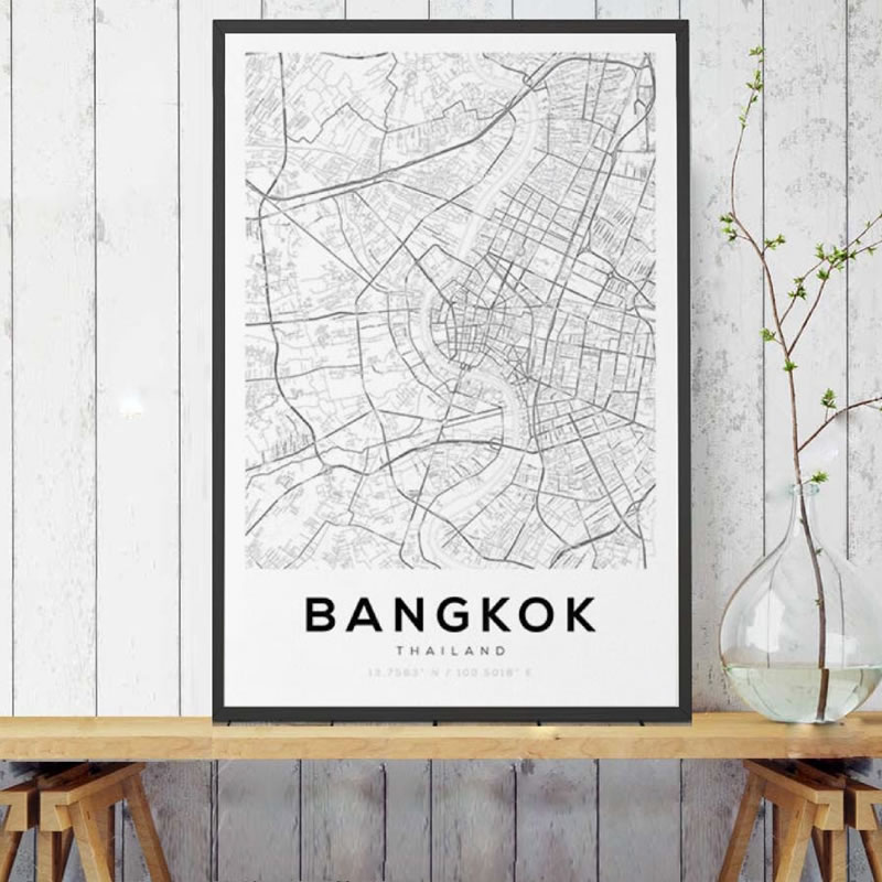 Bangkok Map Posters En Prints, thailand Reizen Stad Kaart Canvas Schilderij Moderne Chiang Mai Kaart Foto Thuis Wall Art Decor