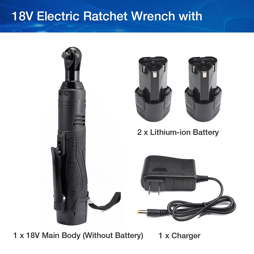 3/8'' 12V 18V 28V 2 Lithium-Ion Battery Electric Ratchet Wrench Rechargeable Electric Cordless Right Angle Wrench For Car