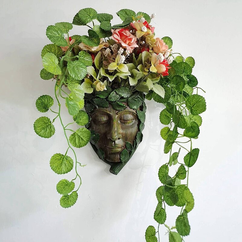 Handgeschilderde Hars Green Man Boom Gezicht Of Boom Hugger Sculptuur Kan Worden Gebruikt Als Een Bloempot Voor outdoor Boom Decoratie