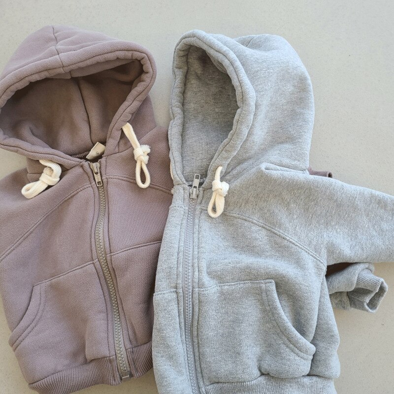 Felpe con cappuccio Casual in cotone solido con cerniera per abbigliamento per bambini