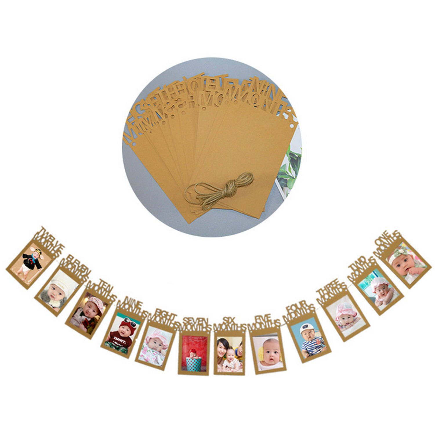 Eerste Verjaardag Decoratie 1 Tot 12 Maanden Maandelijkse Papier Foto Foto Bunting Garland Banner Voor 1 Jaar Oude Viering: E