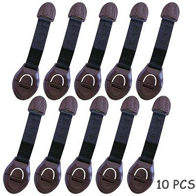 Ceinture de sécurité en tissu, protection pour bébé, serrure de réfrigérateur, extension de porte d'armoire, serrure de tiroir, anti-pincement, sécurité des mains: 10 PC Brown